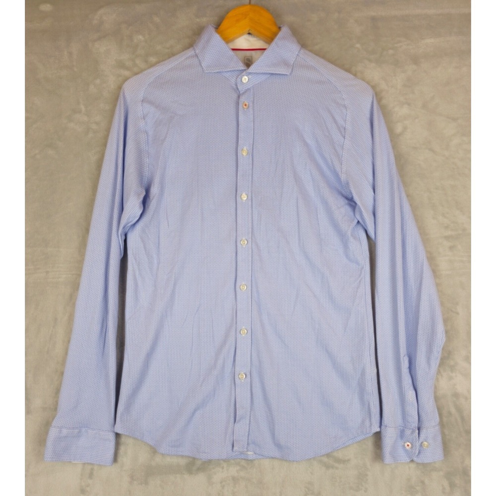Desoto KENT Jersey Knit Casual Button Blue Shirt Mens Small Cotton GEOMETRIC